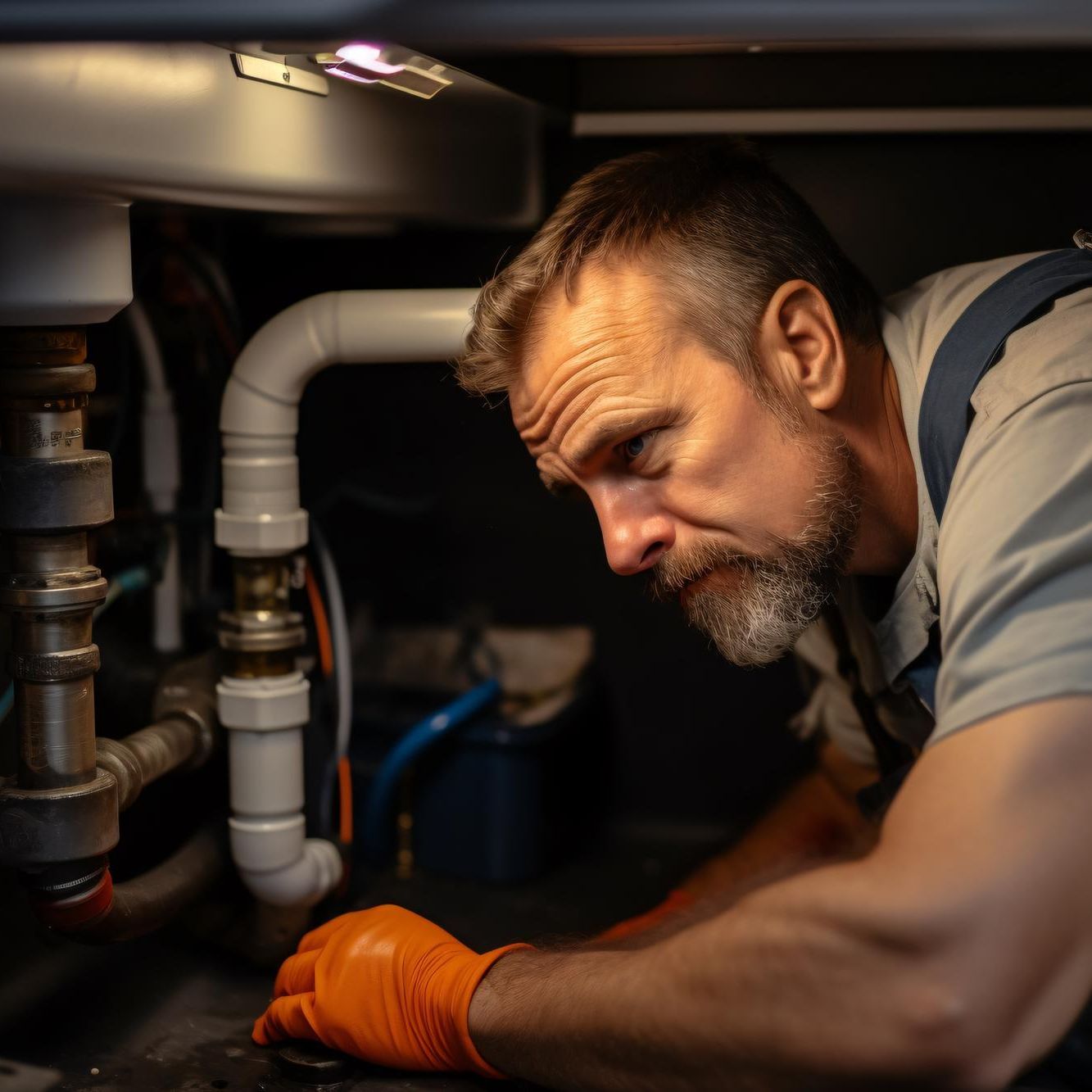 Rørlegger i arbeid under vask